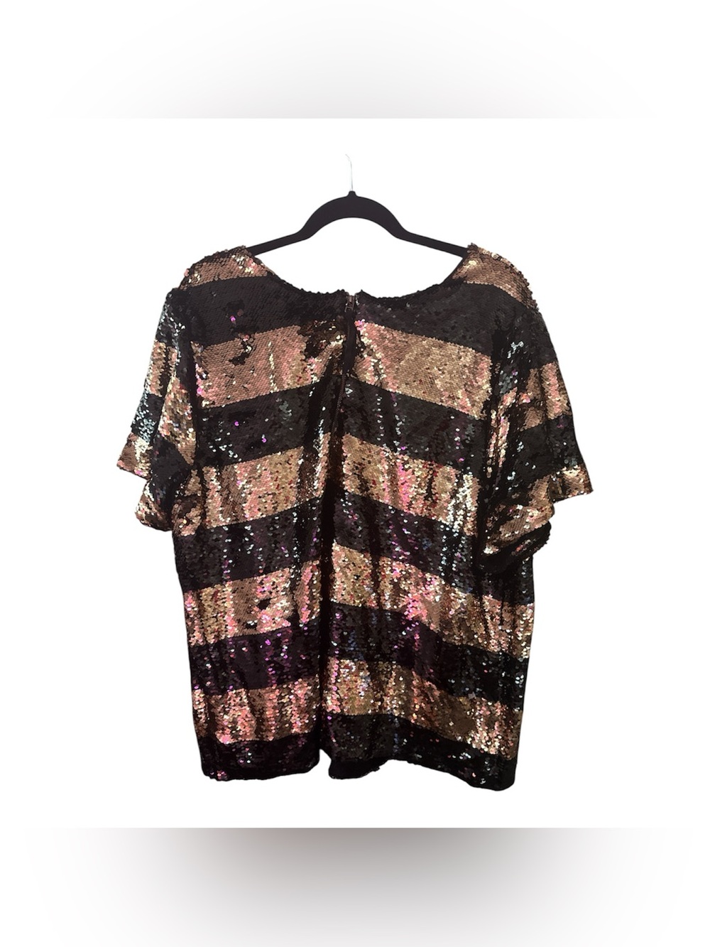 Maeve Anthropologie Black Gold Sequin Stripe Top Size 3x Party Glam Cocktail - Picture 6 of 8
